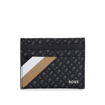 商品Hugo Boss | Card holder in monogram-print Italian fabric with stripe,商家Premium Outlets,价格¥387图片