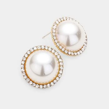 FASHNZFAB | Pearl Rhinestone Pave Earrings  - Clear, Cream, Gold,商家Premium Outlets,价格¥138