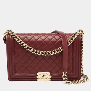 [二手商品] Chanel | Chanel Burgundy Quilted Leather New Medium Boy Flap Bag商品图片,7.7折, 满1件减$100, 满减
