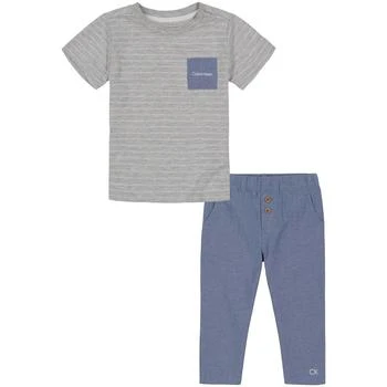 Calvin Klein | Baby Boys Striped T Shirt and Chambray Pants, 2 Piece Set 2.9折