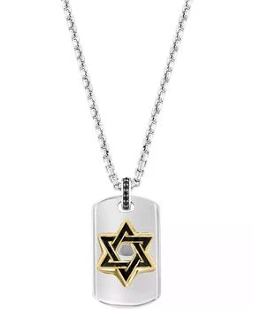 Effy | EFFY® Men's Black Spinel Star of David Dog Tag 22" Pendant Necklace (1/10 ct. t.w.) in Sterling Silver & Gold-Plate,商家Macy's,价格¥5608