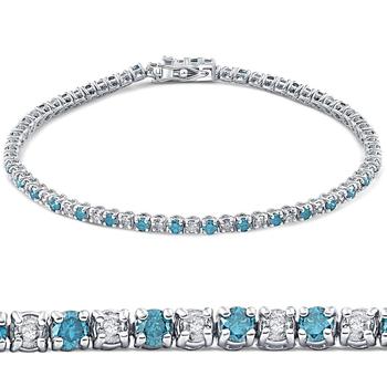 商品3ct Blue & White Diamond Tennis Bracelet 14K White Gold 7"图片
