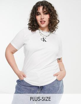 Calvin Klein | Calvin Klein Jeans Plus cotton monogram logo slim fit t-shirt in white - WHITE商品图片,额外9.5折, 额外九五折
