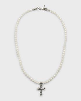 商品Emanuele Bicocchi | Men's Freshwater Pearl Cross Pendant Necklace, 22"L,商家Neiman Marcus,价格¥3705图片