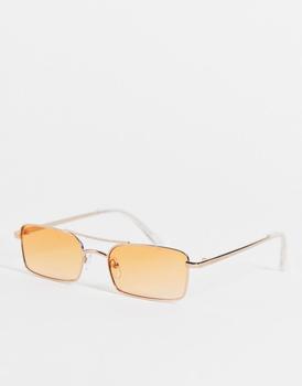 ASOS | ASOS DESIGN slim square aviator with orange gradient lens in gold商品图片,额外9.5折, 额外九五折