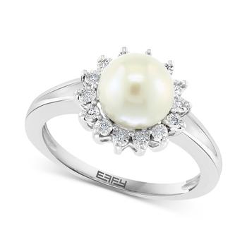 商品Effy | EFFY® Cultured Freshwater Pearl (7mm) & Diamond (1/20 ct. t.w.) Halo Ring in Sterling Silver,商家Macy's,价格¥1253图片