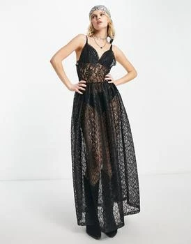 推荐Reclaimed Vintage lace maxi dress in black商品