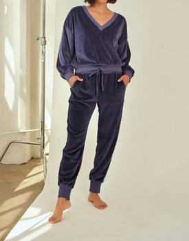 AMO | Velour V Neck Easy Sweatshirt in Blue Moon商品图片,6折