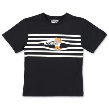 推荐Moschino Kids Logo Printed Striped Crewneck T-Shirt商品