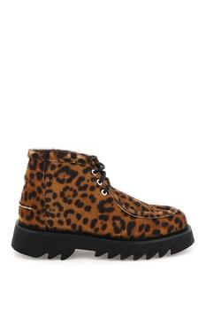 推荐Ami Paris Leopard Calfhair Lace Up Ankle Boots商品