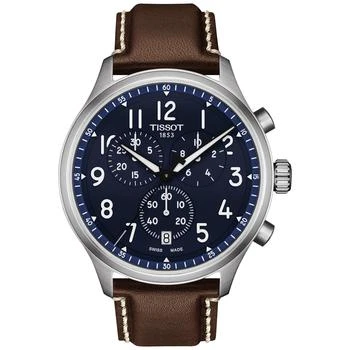 推荐Men's Swiss Chronograph XL Vintage Brown Leather Strap Watch 45mm商品