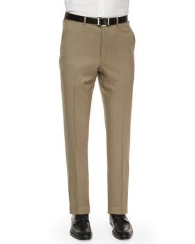 推荐Men's Flat-Front Wool Regular-Fit Trousers商品