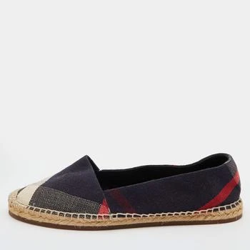 推荐Burberry Navy Blue Nova Check Canvas Espadrille Flats Size 38商品