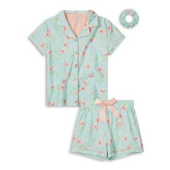 Max & Olivia | Little Girls Soft Jersey Fabric Shorts Pajama Set with Scrunchie, 3 Piece,商家Macy's,价格¥268