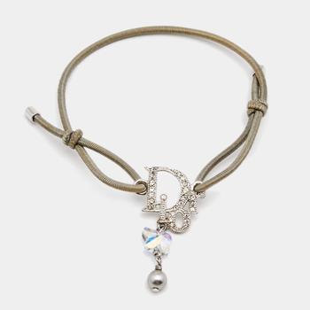 dior项链, [二手商品] Dior | Dior Silver Tone Crystal Oblique Butterfly Charm Cord Bracelet商品图片 