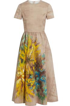 推荐Floral-print cotton and silk-blend poplin midi dress商品