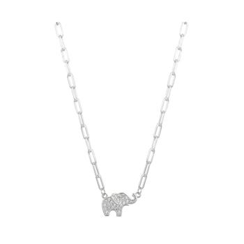 商品Silver Plated Crystal Elephant Pendant Necklace, 16+2" Extender图片