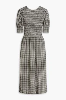 Ganni | Shirred checked seersucker midi dress 4折×额外9.5折, 额外九五折