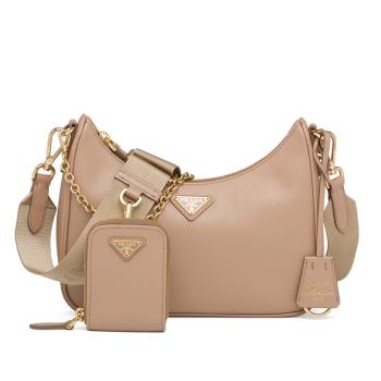 Prada | 【预售3-7天】PRADA/普拉达  21秋冬Re-Edition 2005系列女士豆沙米色Saffiano 皮革饰边单肩斜挎手提包1BH204_NZV_F0MUH_V_V2M商品图片,8折, 包邮包税