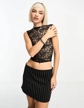 COLLUSION | COLLUSION cap sleeve lace top in black 