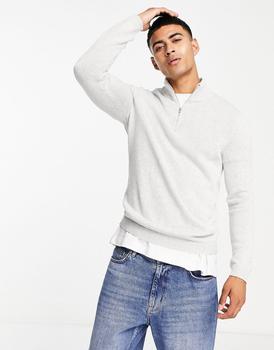 ASOS | ASOS DESIGN midweight half zip cotton jumper in grey商品图片,