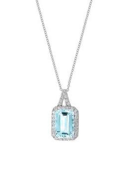 商品14K White Gold, Aquamarine & Diamond Pendant Necklace图片