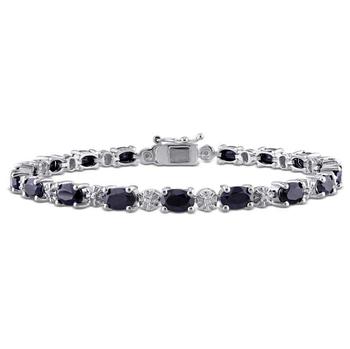 商品Delmar Diamond and 11 1/6 CT TGW Black Sapphire Bracelet in Sterling Silver图片