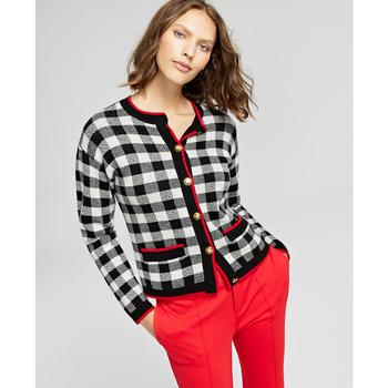 推荐Plaid Cashmere Button-Front Cardigan, Created for Macy's商品