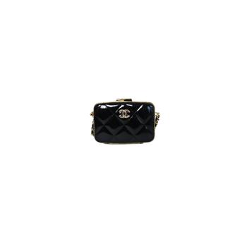 推荐Chanel Small Box with Chain Patent Leather Clutch Black商品