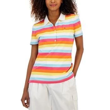 推荐Women's Short Sleeve Striped Rainbow Polo Top商品