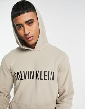 Calvin Klein | Calvin Klein co-ord lounge hoodie with contrast chest logo in oatmeal商品图片,额外9.5折, 额外九五折