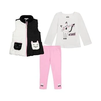 KIDS HEADQUARTERS | Baby Girls Faux-Fur Trimmed Vest, Kitty T-shirt and Leggings Set, 3 Piece Set 3.9折