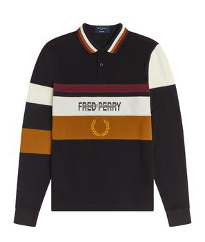 Fred Perry | Fred Perry Reissues Long Sleeve Contrast Panel Polo Shirt Black商品图片,