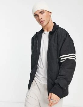 推荐adidas Originals Neuclassics 3 stripe quilted jacket in black商品