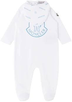 Baby White Printed Jumpsuit & Bib Set
