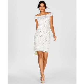 Adrianna Papell | Women's Off-The-Shoulder Beaded Sheath Dress 