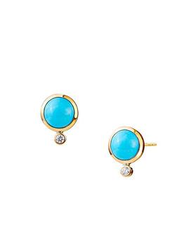 商品Candy 18K Yellow Gold, Sleeping Beauty Turquoise, & 0.05 TCW Diamond Stud Earrings图片