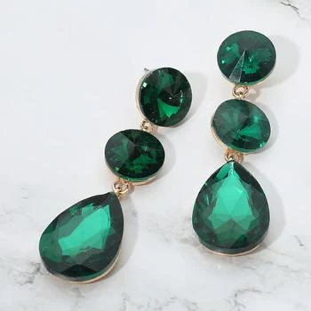 FASHNZFAB | Round Teardrop Stone Cluster Link Drop Evening Earrings - Emerald,商家Premium Outlets,价格¥149