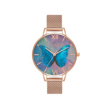 推荐Women's Sparkle Butterfly Rose Gold-tone Mesh Bracelet Watch 34mm商品