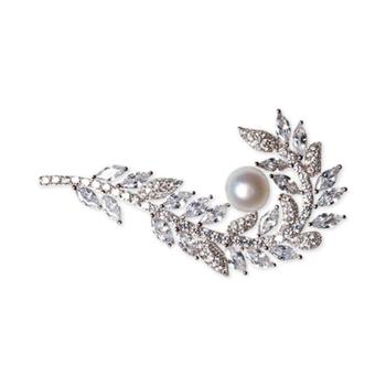 商品Macy's | Cultured Freshwater Pearl (7mm) & Cubic Zirconia Feather Pin in Sterling Silver,商家Macy's,价格¥1921图片