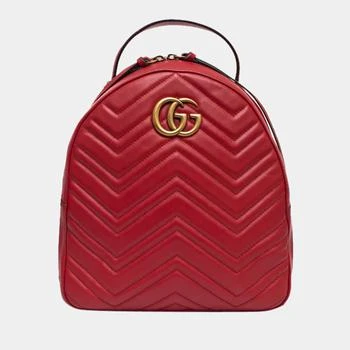 [二手商品] Gucci | Gucci Red Matelassé Leather GG Marmont Backpack 