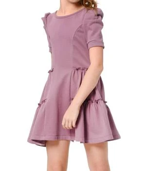 Hannah Banana | Girls Pleated Sleeve Dress W/ Tiered Ruffle Detail In Mauve,商家Premium Outlets,价格¥347