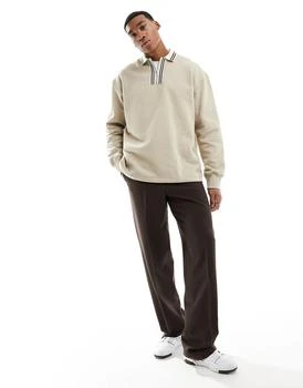 推荐ASOS DESIGN heavyweight oversized polo sweatshirt with tipping in beige商品
