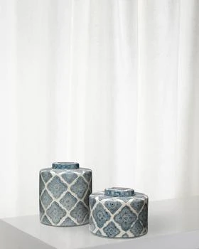 Jamie Young | Oran Canisters in Blue and White Ceramic, Set of 2,商家Neiman Marcus,价格¥3608
