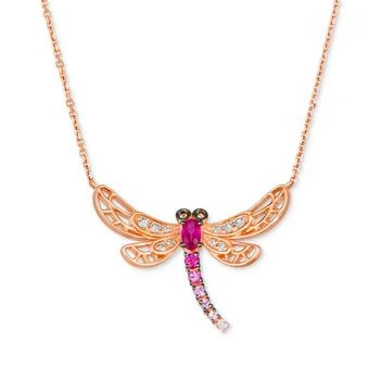 Le Vian | Multi-Gemstone (3/8 ct. t.w.) & Diamond (1/6 ct. t.w.) Dragonfly Pendant Necklace in 14k Rose Gold, 18" + 2" extender,商家Macy's,价格¥25067