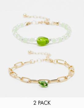 商品Ashiana | Ashiana pack of chain and pearl bracelet with green glass details.,商家ASOS,价格¥106图片