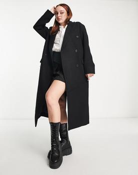 推荐Weekday Alex oversized masculine double breasted coat in black商品