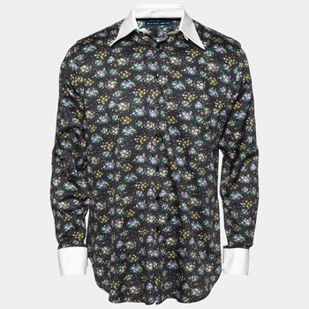 推荐Etro Midnight Blue Floral Printed Cotton Contrast Collar & Cuff Detail Shirt M商品