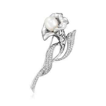 Ross-Simons 8-9mm Cultured Pearl and . CZ Calla Lily Pin in Sterling Silver
