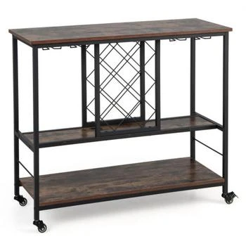 Hivvago | 3-Tier Wine Bar Cabinet wit 8 Bottles Rack and 12 Glasses Hanger-Rustic Brown,商家Premium Outlets,价格¥766